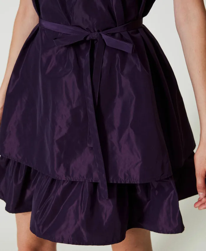 Twinset Short Taffeta Dress With Flounce Eggplant Women Dresses Twinset Short Taffeta Dress With Flounce Eggplant Women Dresses