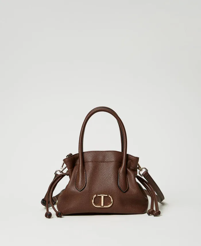 Twinset Shoulder Bag With Oval T And Drawstring Coffee Chocolate Women Handbags