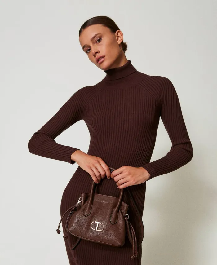 Twinset Shoulder Bag With Oval T And Drawstring Coffee Chocolate Women Handbags Twinset Shoulder Bag With Oval T And Drawstring Coffee Chocolate Women Handbags