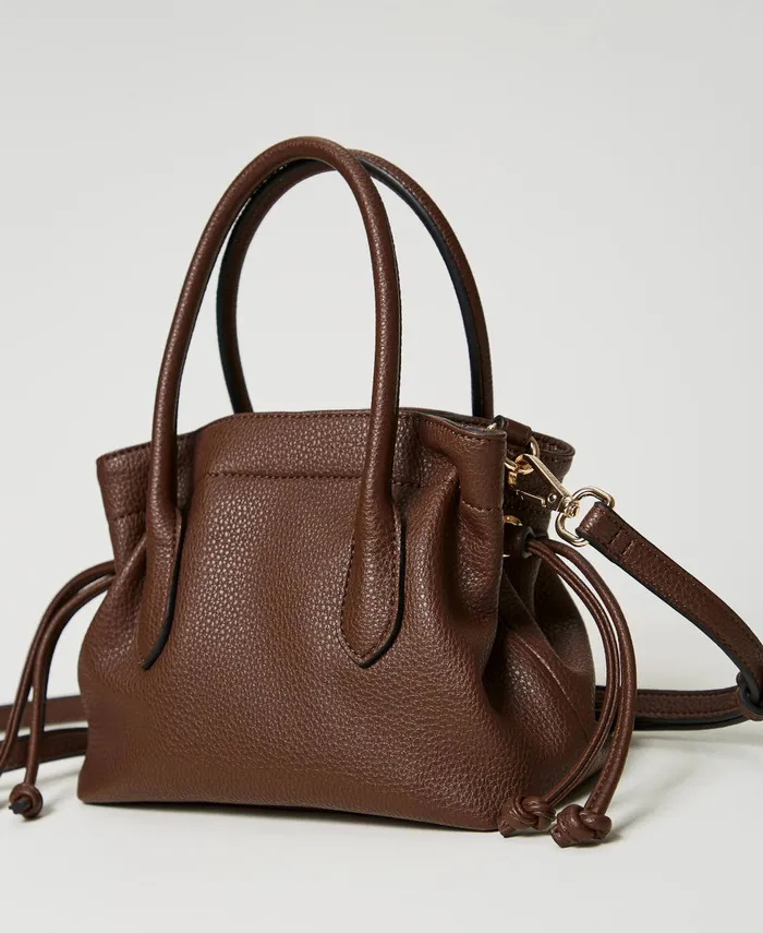 Twinset Shoulder Bag With Oval T And Drawstring Coffee Chocolate Women Handbags Twinset Shoulder Bag With Oval T And Drawstring Coffee Chocolate Women Handbags