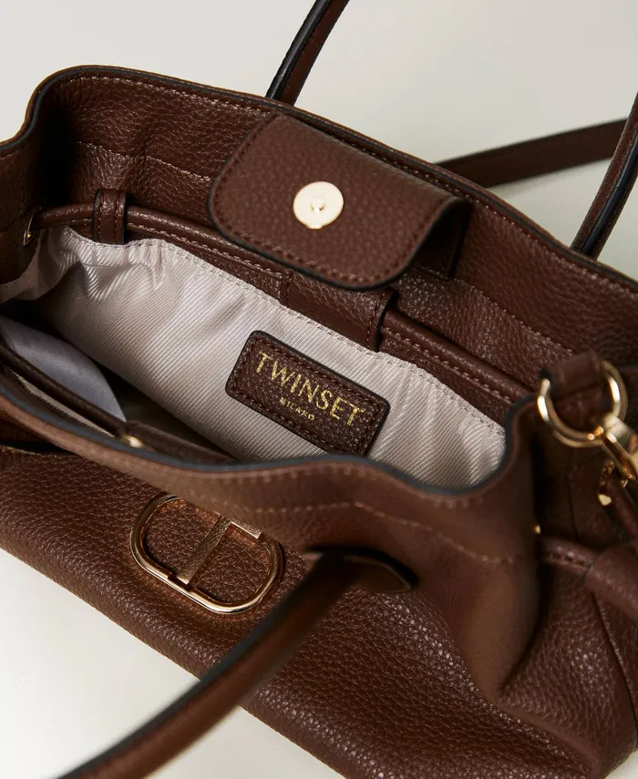 Twinset Shoulder Bag With Oval T And Drawstring Coffee Chocolate Women Handbags Twinset Shoulder Bag With Oval T And Drawstring Coffee Chocolate Women Handbags