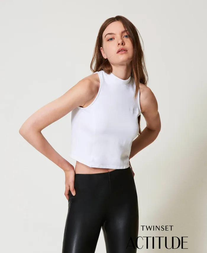 Twinset Sleeveless High Neck Top Papers White Women TShirts And Tops