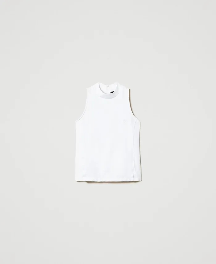 Twinset Sleeveless High Neck Top Papers White Women TShirts And Tops Twinset Sleeveless High Neck Top Papers White Women TShirts And Tops