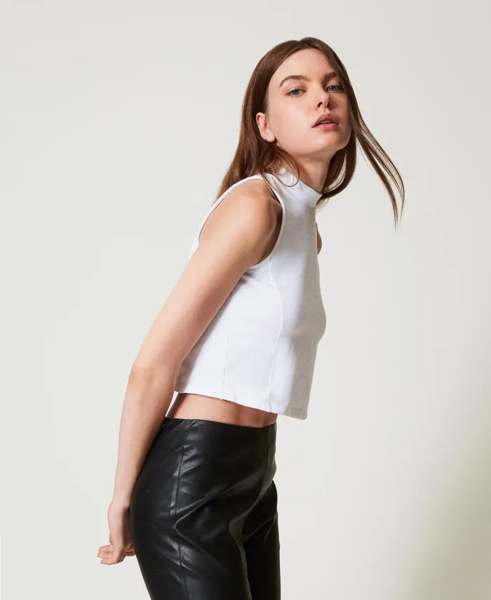 Twinset Sleeveless High Neck Top Papers White Women TShirts And Tops Twinset Sleeveless High Neck Top Papers White Women TShirts And Tops