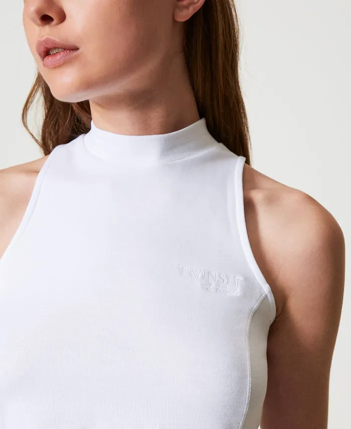 Twinset Sleeveless High Neck Top Papers White Women TShirts And Tops Twinset Sleeveless High Neck Top Papers White Women TShirts And Tops