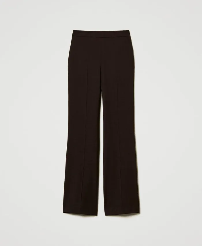 Twinset Stretch Wool High Waist Trousers Coffee Chocolate Women Trousers Twinset Stretch Wool High Waist Trousers Coffee Chocolate Women Trousers