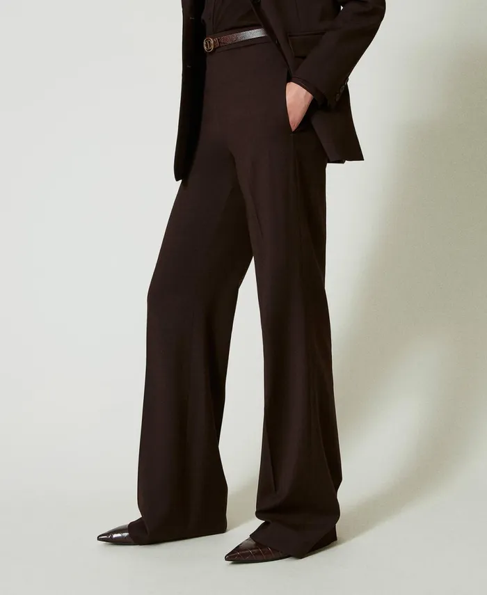 Twinset Stretch Wool High Waist Trousers Coffee Chocolate Women Trousers Twinset Stretch Wool High Waist Trousers Coffee Chocolate Women Trousers