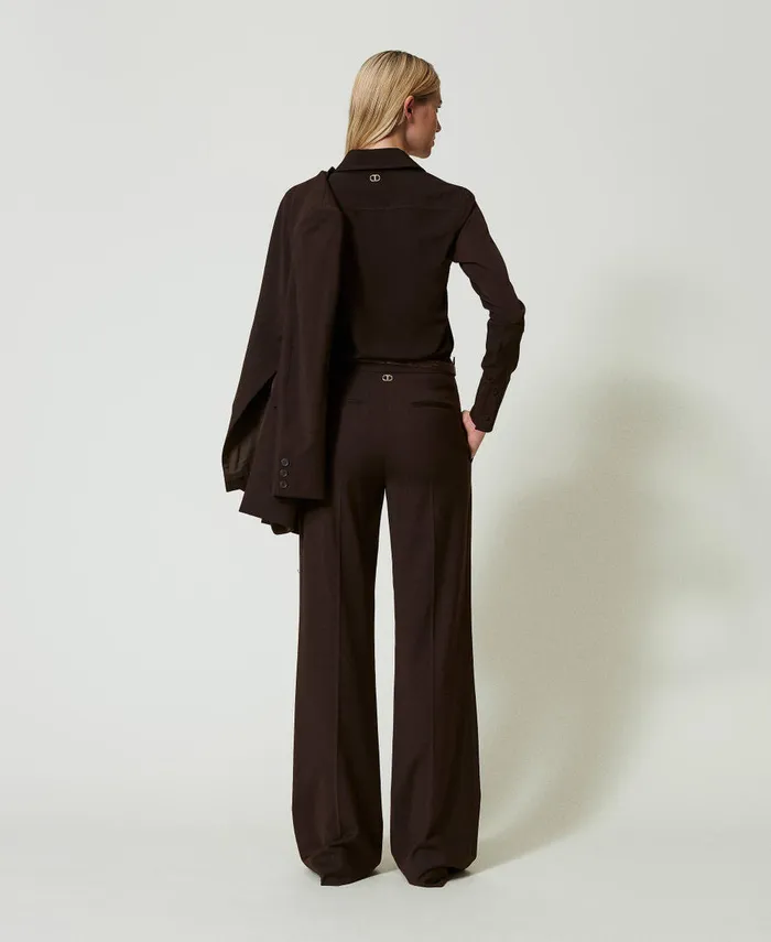 Twinset Stretch Wool High Waist Trousers Coffee Chocolate Women Trousers Twinset Stretch Wool High Waist Trousers Coffee Chocolate Women Trousers