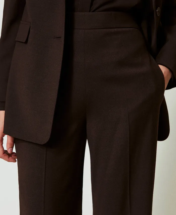 Twinset Stretch Wool High Waist Trousers Coffee Chocolate Women Trousers Twinset Stretch Wool High Waist Trousers Coffee Chocolate Women Trousers