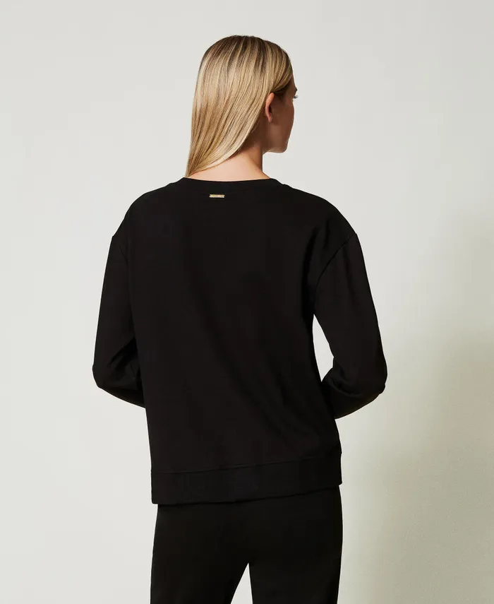 Twinset Sweatshirt With Pleated Insert With Lace Black Women Sweatshirts Twinset Sweatshirt With Pleated Insert With Lace Black Women Sweatshirts