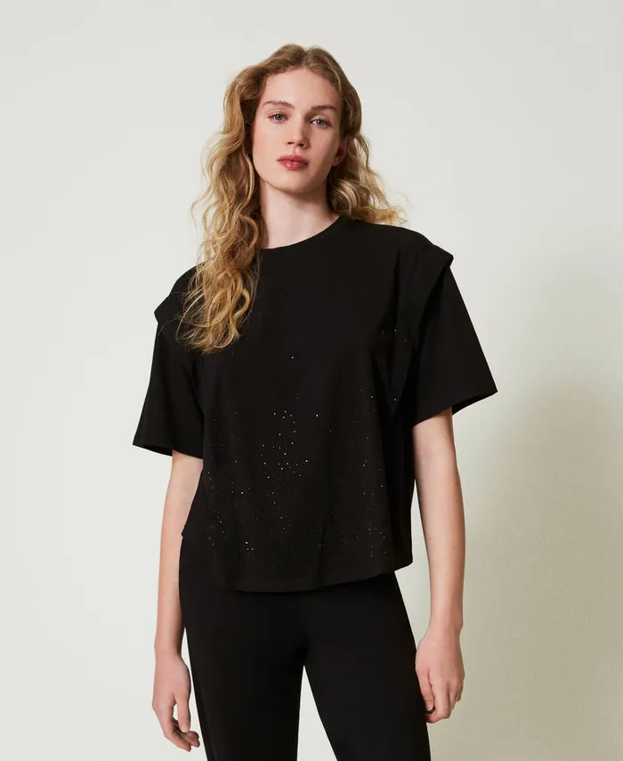 Twinset TShirt With Fadeout Rhinestones Black Women TShirts And Tops