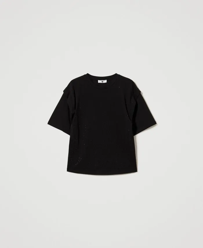 Twinset TShirt With Fadeout Rhinestones Black Women TShirts And Tops Twinset TShirt With Fadeout Rhinestones Black Women TShirts And Tops