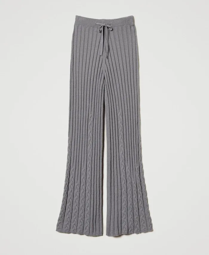 Twinset Treeblend Yarn Flared Trousers With Cable Knit Pattern Light Fume Grey Women Suits And Sets Twinset Treeblend Yarn Flared Trousers With Cable Knit Pattern Light Fume Grey Women Suits And Sets