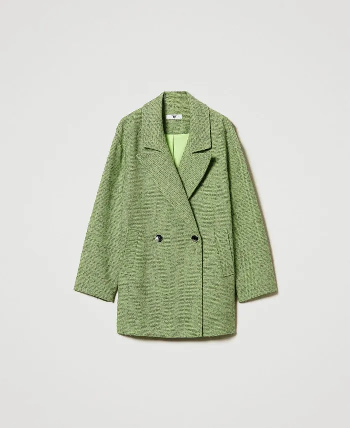 Twinset TwoTone Short Herringbone Coat Twotone Soft Lime Green Mid Melange Grey Women Jackets And Outerwear Twinset TwoTone Short Herringbone Coat Twotone Soft Lime Green Mid Melange Grey Women Jackets And Outerwear