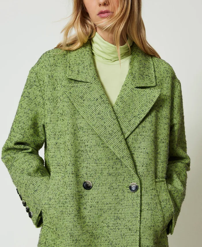 Twinset TwoTone Short Herringbone Coat Twotone Soft Lime Green Mid Melange Grey Women Jackets And Outerwear Twinset TwoTone Short Herringbone Coat Twotone Soft Lime Green Mid Melange Grey Women Jackets And Outerwear