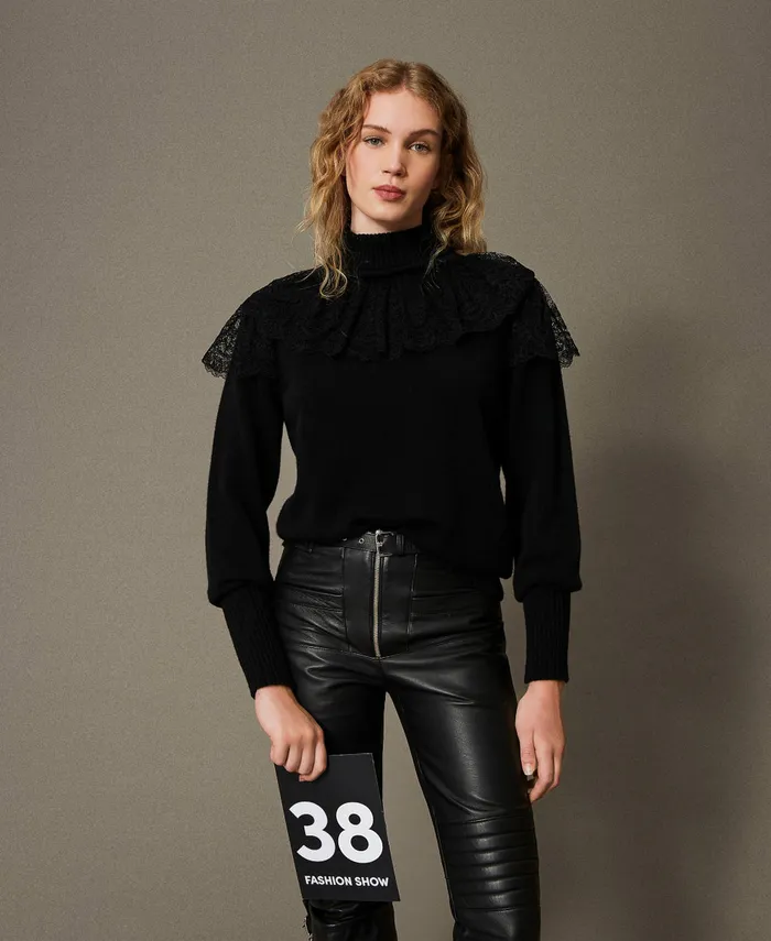Twinset Wool And Cashmere Blend Turtleneck Jumper Black Women Jumpers And Cardigans
