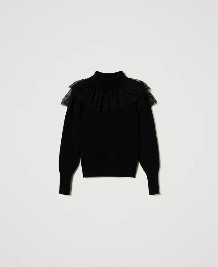 Twinset Wool And Cashmere Blend Turtleneck Jumper Black Women Jumpers And Cardigans Twinset Wool And Cashmere Blend Turtleneck Jumper Black Women Jumpers And Cardigans