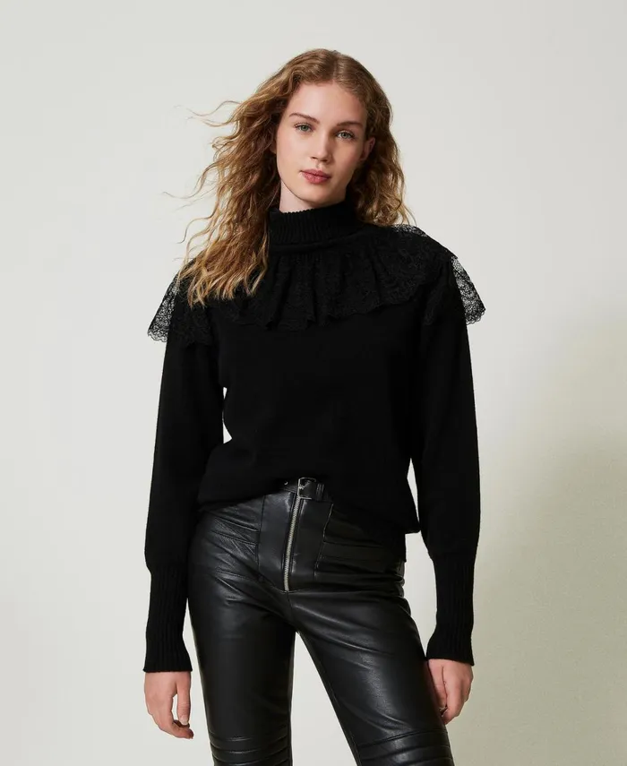 Twinset Wool And Cashmere Blend Turtleneck Jumper Black Women Jumpers And Cardigans Twinset Wool And Cashmere Blend Turtleneck Jumper Black Women Jumpers And Cardigans