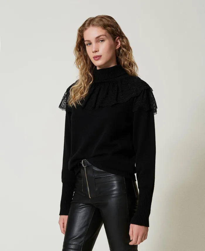 Twinset Wool And Cashmere Blend Turtleneck Jumper Black Women Jumpers And Cardigans Twinset Wool And Cashmere Blend Turtleneck Jumper Black Women Jumpers And Cardigans