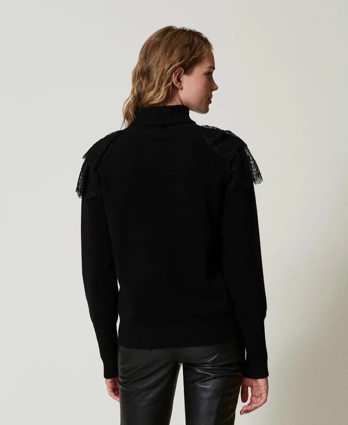 Twinset Wool And Cashmere Blend Turtleneck Jumper Black Women Jumpers And Cardigans Twinset Wool And Cashmere Blend Turtleneck Jumper Black Women Jumpers And Cardigans