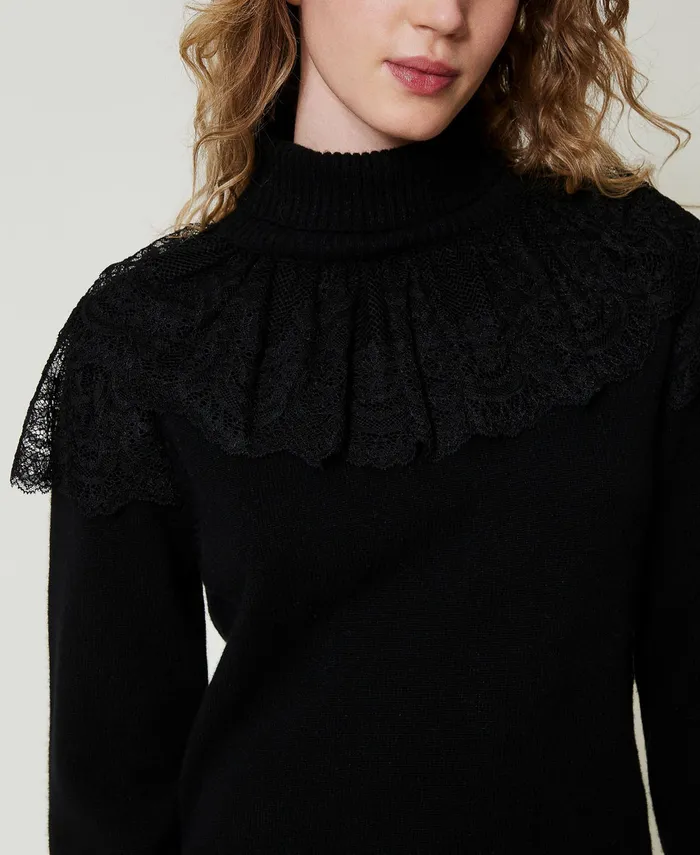 Twinset Wool And Cashmere Blend Turtleneck Jumper Black Women Jumpers And Cardigans Twinset Wool And Cashmere Blend Turtleneck Jumper Black Women Jumpers And Cardigans