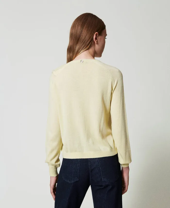 Twinset Wool Blend Cardigan With Maxi Bow French Vanilla Women Jumpers And Cardigans Twinset Wool Blend Cardigan With Maxi Bow French Vanilla Women Jumpers And Cardigans