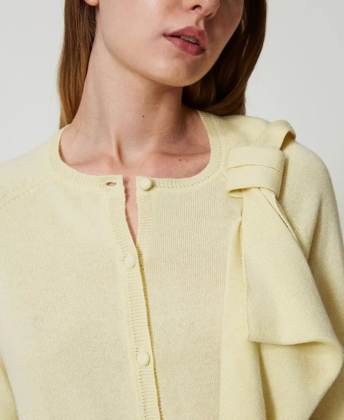 Twinset Wool Blend Cardigan With Maxi Bow French Vanilla Women Jumpers And Cardigans Twinset Wool Blend Cardigan With Maxi Bow French Vanilla Women Jumpers And Cardigans