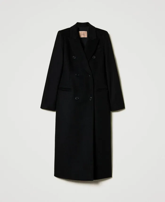 Twinset Wool Blend Straight Fit Coat Black Women Jackets And Outerwear Twinset Wool Blend Straight Fit Coat Black Women Jackets And Outerwear