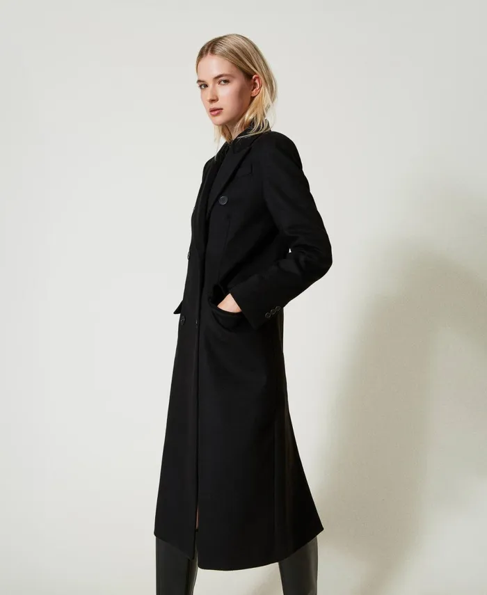 Twinset Wool Blend Straight Fit Coat Black Women Jackets And Outerwear Twinset Wool Blend Straight Fit Coat Black Women Jackets And Outerwear