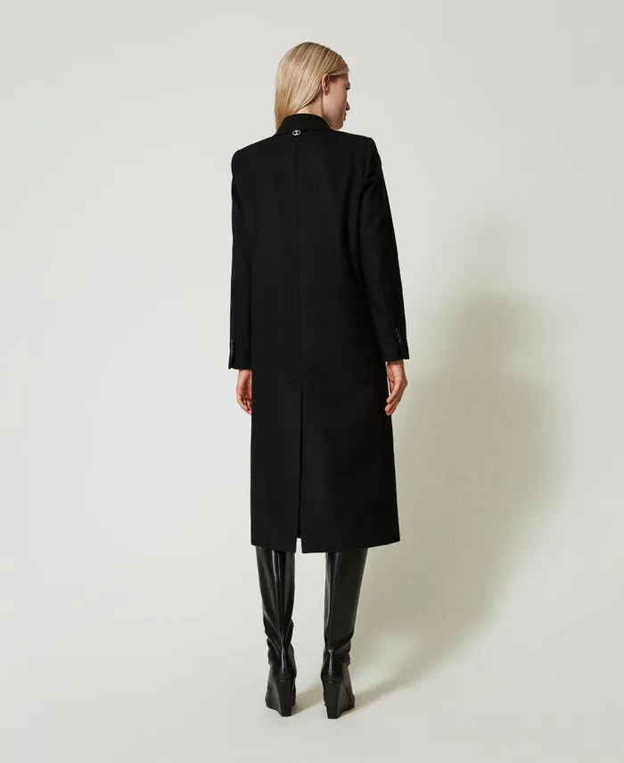 Twinset Wool Blend Straight Fit Coat Black Women Jackets And Outerwear Twinset Wool Blend Straight Fit Coat Black Women Jackets And Outerwear