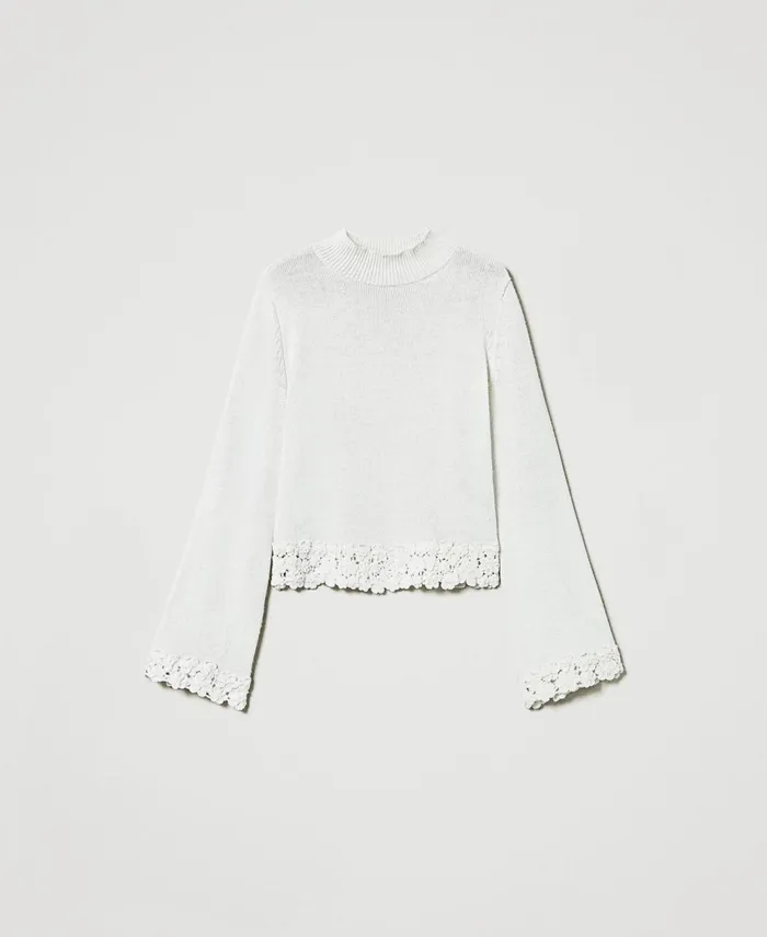 Twinset Wool Blend Turtleneck With Embroidery White Snow Women Jumpers And Cardigans Twinset Wool Blend Turtleneck With Embroidery White Snow Women Jumpers And Cardigans