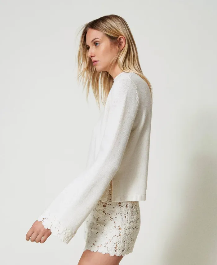 Twinset Wool Blend Turtleneck With Embroidery White Snow Women Jumpers And Cardigans Twinset Wool Blend Turtleneck With Embroidery White Snow Women Jumpers And Cardigans