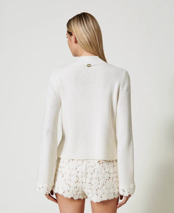Twinset Wool Blend Turtleneck With Embroidery White Snow Women Jumpers And Cardigans Twinset Wool Blend Turtleneck With Embroidery White Snow Women Jumpers And Cardigans
