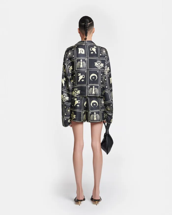 Vally Cropped Printed SilkTwill Shirt Folk Art Black Women Nanushka Tops
