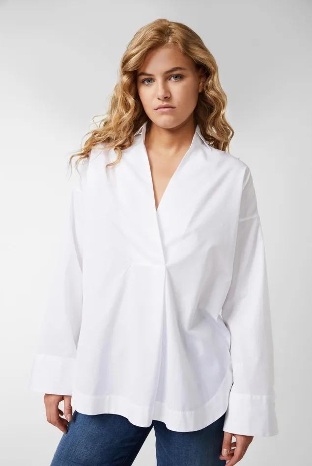 Van Laack Business Blouses Women Cotton Poplin Blouse With Wide Cuffs White