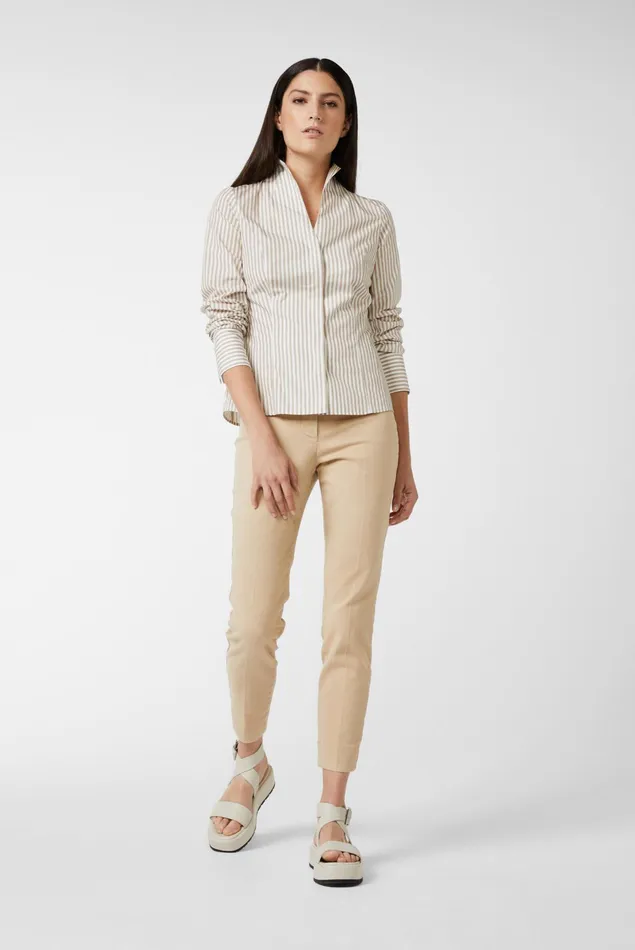 Van Laack Business Blouses Women Poplin Chalice Collar Blouse Beige Striped Van Laack Business Blouses Women Poplin Chalice Collar Blouse Beige Striped
