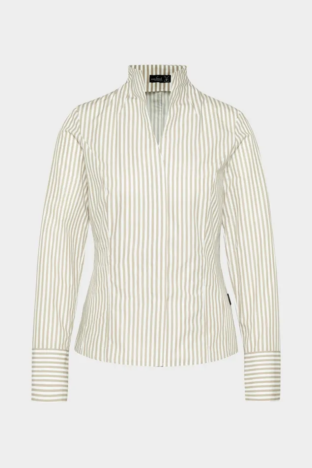 Van Laack Business Blouses Women Poplin Chalice Collar Blouse Beige Striped Van Laack Business Blouses Women Poplin Chalice Collar Blouse Beige Striped