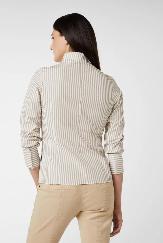 Van Laack Business Blouses Women Poplin Chalice Collar Blouse Beige Striped Van Laack Business Blouses Women Poplin Chalice Collar Blouse Beige Striped