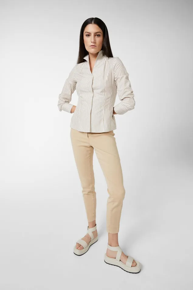 Van Laack Business Blouses Women Poplin Chalice Collar Blouse Beige Striped Van Laack Business Blouses Women Poplin Chalice Collar Blouse Beige Striped