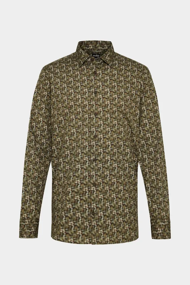Van Laack Casual Shirts Men Hemd Aus BioBaumwolle Mit Print GrnBraun