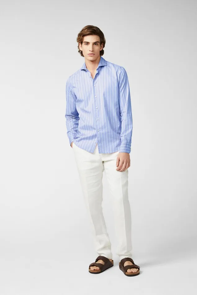 Van Laack Casual Shirts Men Striped Shirt In Light Twill Blue