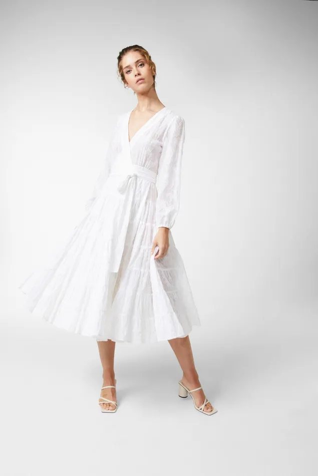 Van Laack Dresses and Skirts Women Midi Wrap Dress With Puff Sleeves In An Embroidered Cotton And Silk Blend White Van Laack Dresses and Skirts Women Midi Wrap Dress With Puff Sleeves In An Embroidered Cotton And Silk Blend White