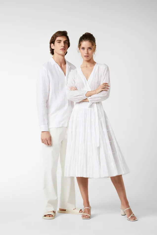 Van Laack Dresses and Skirts Women Midi Wrap Dress With Puff Sleeves In An Embroidered Cotton And Silk Blend White Van Laack Dresses and Skirts Women Midi Wrap Dress With Puff Sleeves In An Embroidered Cotton And Silk Blend White