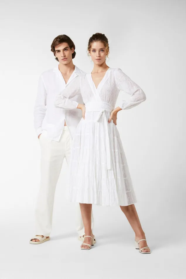 Van Laack Dresses and Skirts Women Midi Wrap Dress With Puff Sleeves In An Embroidered Cotton And Silk Blend White Van Laack Dresses and Skirts Women Midi Wrap Dress With Puff Sleeves In An Embroidered Cotton And Silk Blend White