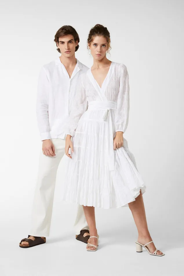 Van Laack Dresses and Skirts Women Midi Wrap Dress With Puff Sleeves In An Embroidered Cotton And Silk Blend White Van Laack Dresses and Skirts Women Midi Wrap Dress With Puff Sleeves In An Embroidered Cotton And Silk Blend White