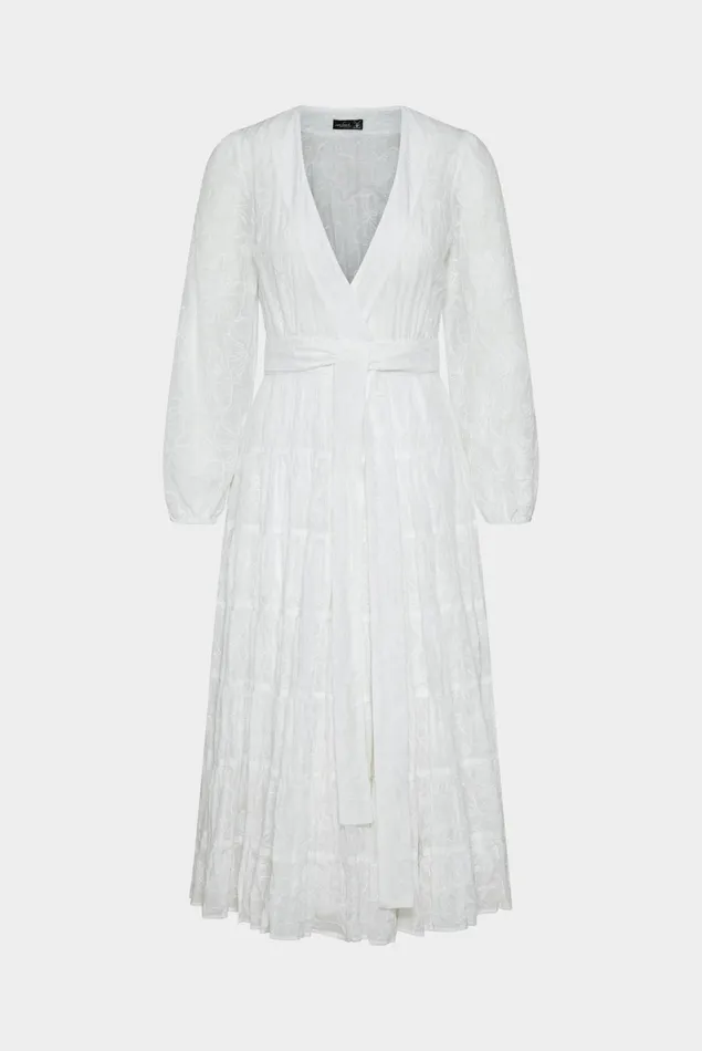 Van Laack Dresses and Skirts Women Midi Wrap Dress With Puff Sleeves In An Embroidered Cotton And Silk Blend White Van Laack Dresses and Skirts Women Midi Wrap Dress With Puff Sleeves In An Embroidered Cotton And Silk Blend White