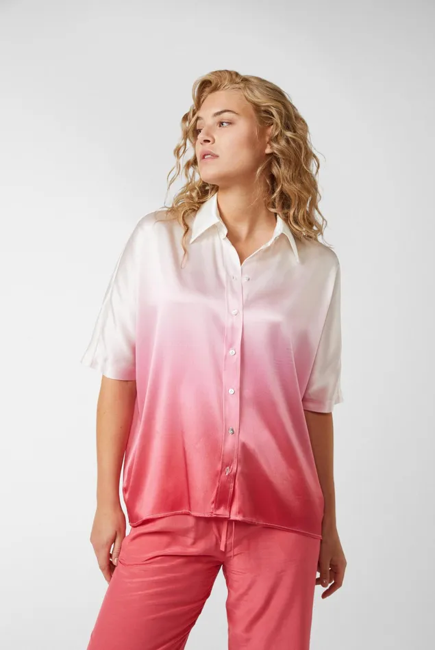 Van Laack Festive Blouses Women Flowing Silk Stretch Satin Blouse With Short Sleeves Rose