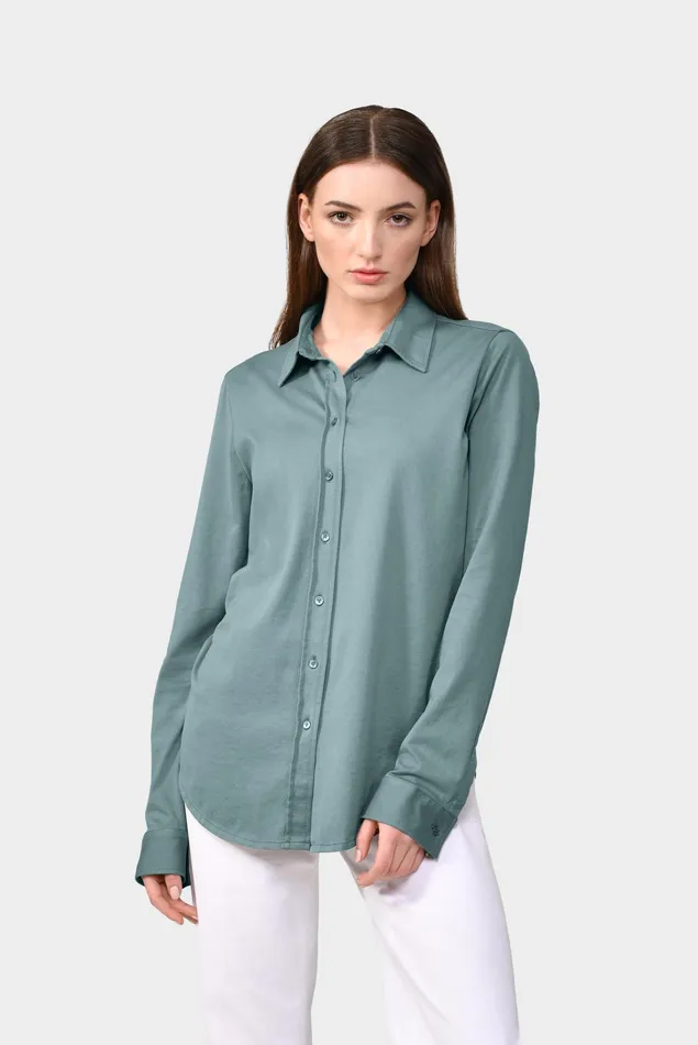 Van Laack Jersey Blouses Women Longsleeved Shirt In Aqua Cotton Jersey