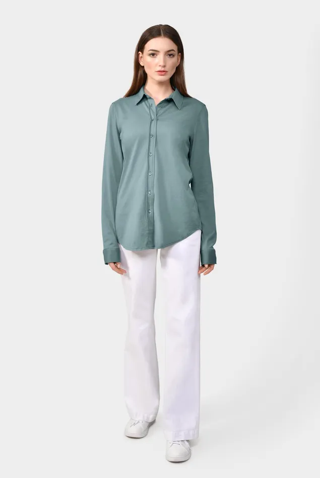 Van Laack Jersey Blouses Women Longsleeved Shirt In Aqua Cotton Jersey Van Laack Jersey Blouses Women Longsleeved Shirt In Aqua Cotton Jersey