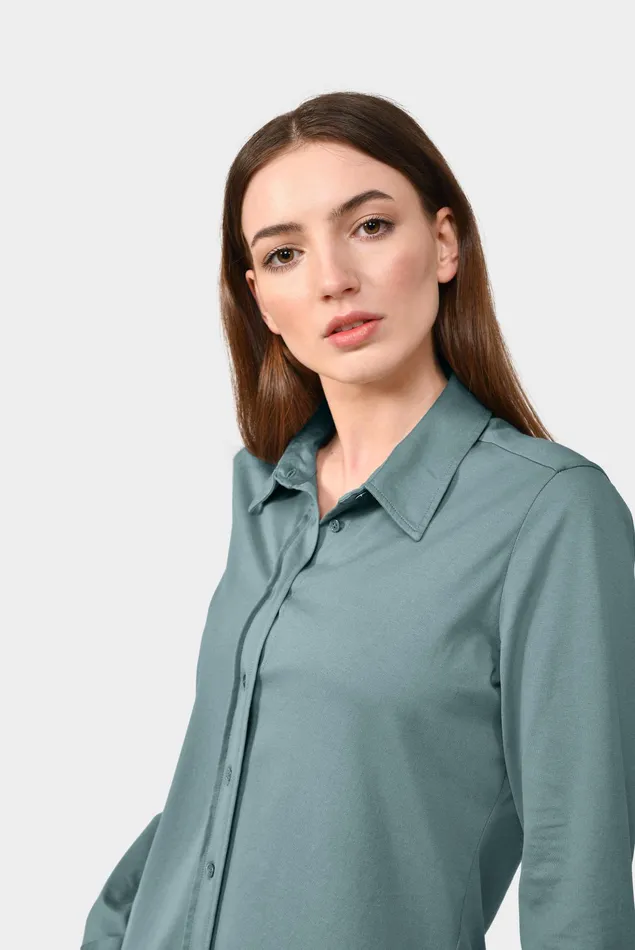 Van Laack Jersey Blouses Women Longsleeved Shirt In Aqua Cotton Jersey Van Laack Jersey Blouses Women Longsleeved Shirt In Aqua Cotton Jersey